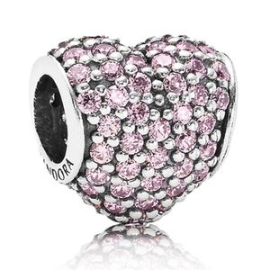 Pandora Retired Sterling Silver Pave Heart Bead with Pink Zirconia - 791052PCZ